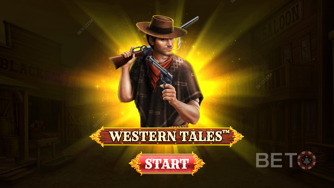 Muatkan senjata Anda untuk bonanza yang membenturkan di antara para penembak di slot Western Tales