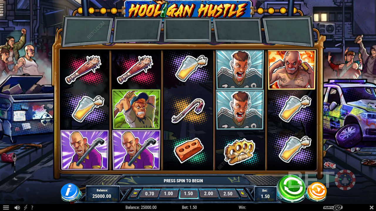 Nikmati beberapa fitur canggih seperti fitur Free Spins di slot Hooligan Hustle