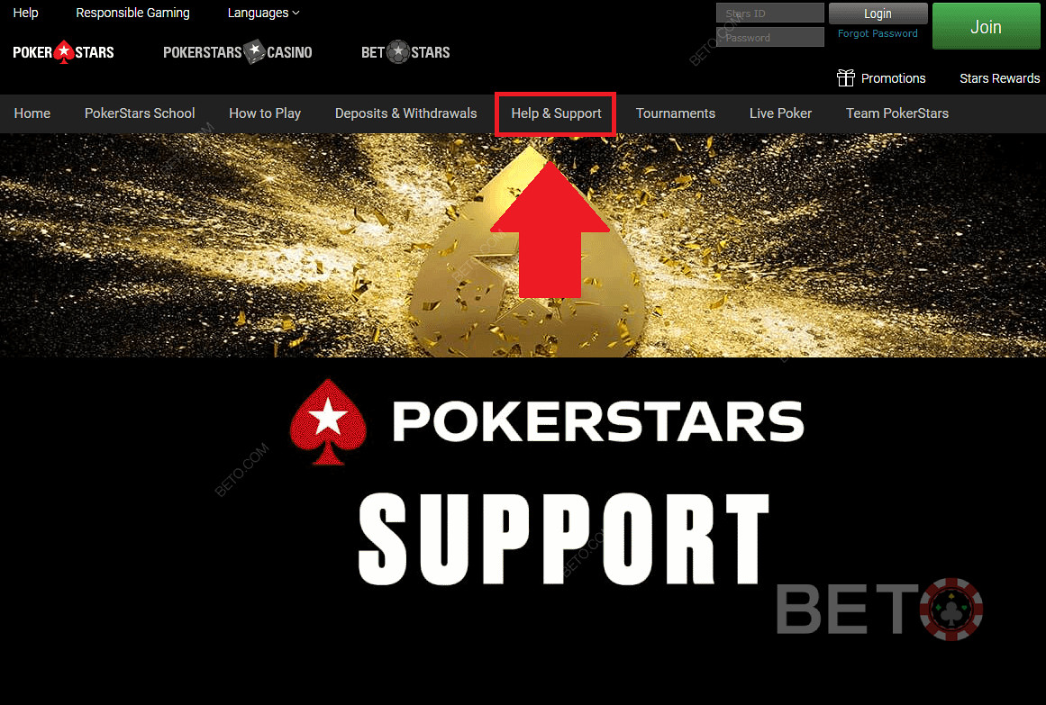 Dukungan dan dukungan pelanggan kasino PokerStars