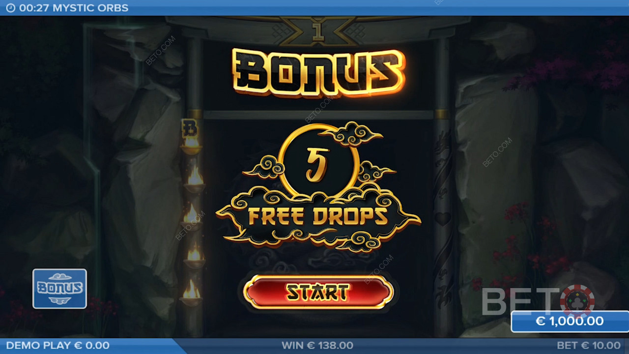 Daratkan 5 simbol Orb untuk mengaktifkan Game Bonus dan dapatkan 5 Spin Gratis