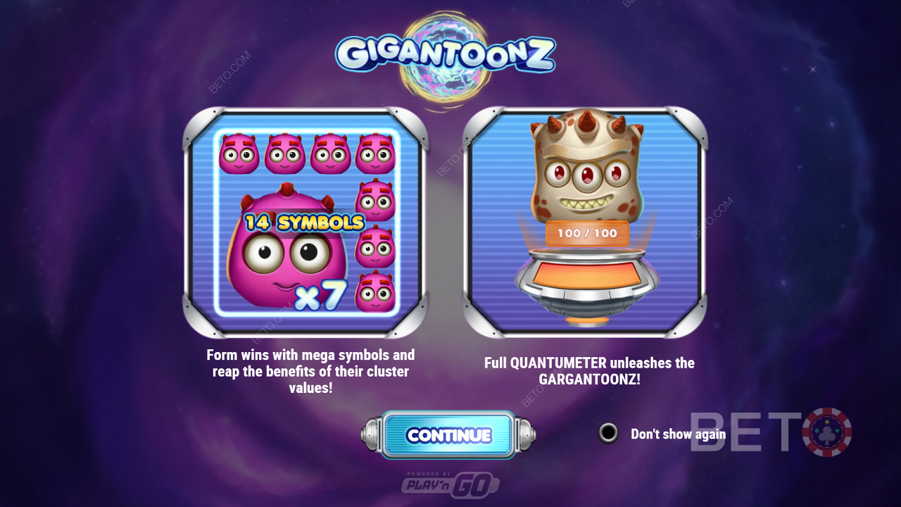 Nikmati simbol Mega, 4 pengubah, dan kemenangan cluster di slot Gigantoonz
