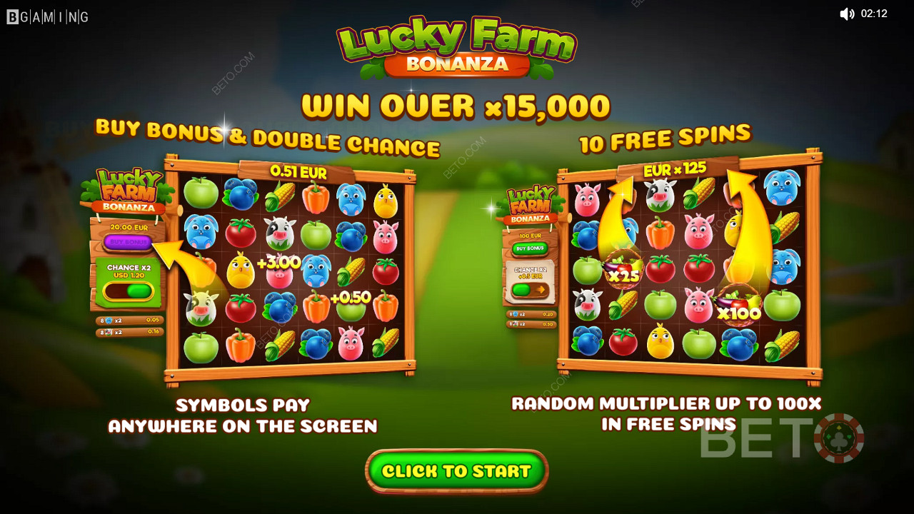 Nikmati Pengali, Peluang Ganda, dan Putaran Gratis dalam permainan kasino Lucky Farm Bonanza