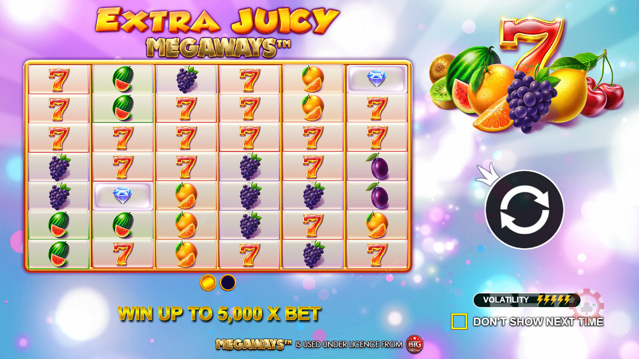 Mainkan ExtraJuicy Megaways dan Menangkan hadiah uang tunai maksimum 5,000x