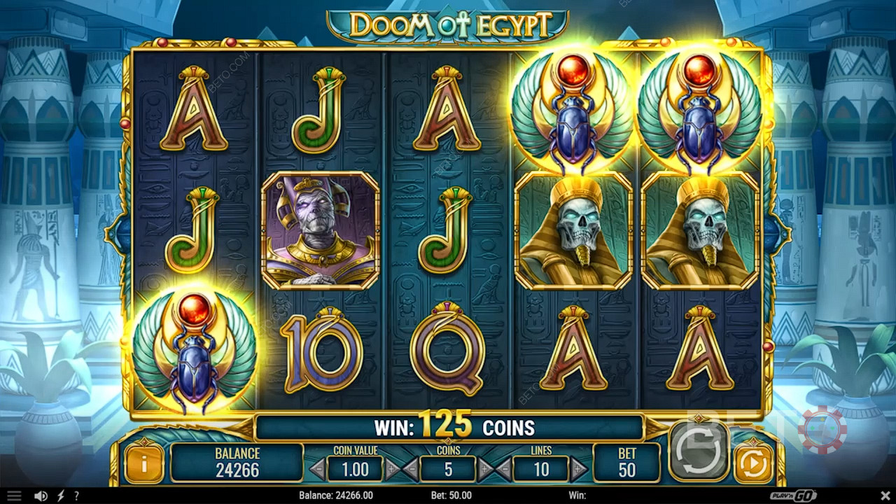 Picu Spin Gratis dengan mendaratkan 3 atau lebih simbol Scatter di slot online Doom of Egypt