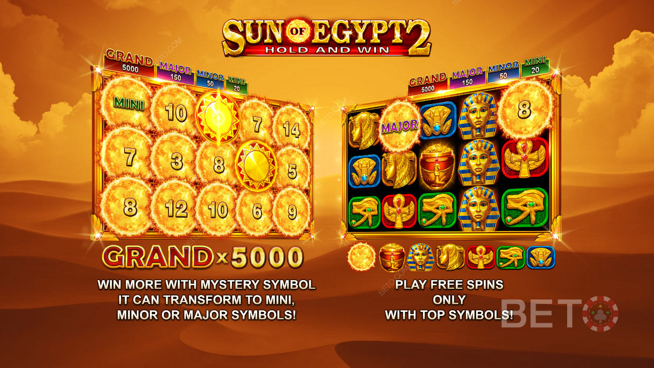 Nikmati Jackpot senilai hingga 5,000x taruhan Anda dan Spin Gratis di slot Sun of Egypt 2