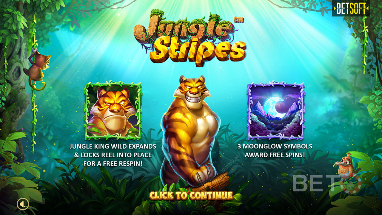 Nikmati Simbol Wild, Respin, dan Spin Gratis yang Meluas di mesin slot Jungle Stripes