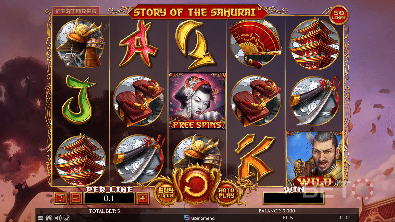 Anda dapat mengklik fitur Beli untuk membeli Spin Gratis di mesin slot Story of The Samurai