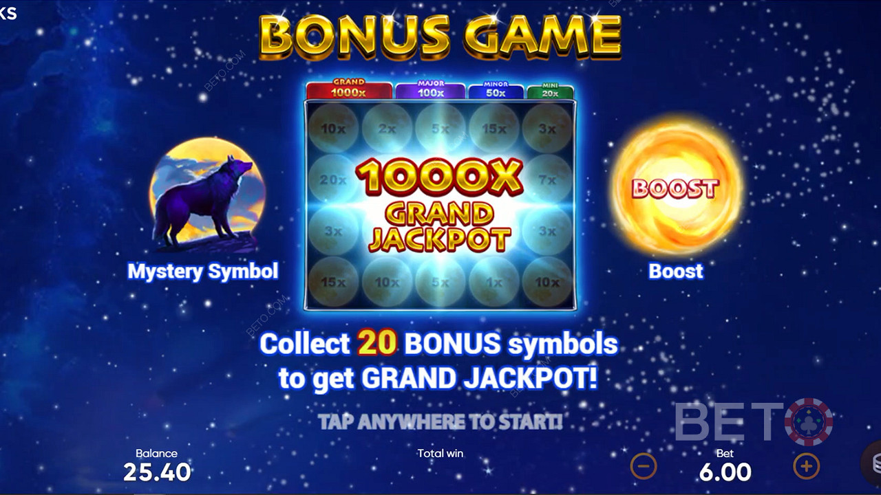Kumpulkan 20 simbol Bonus di Game Bonus untuk membuka Grand Jackpot