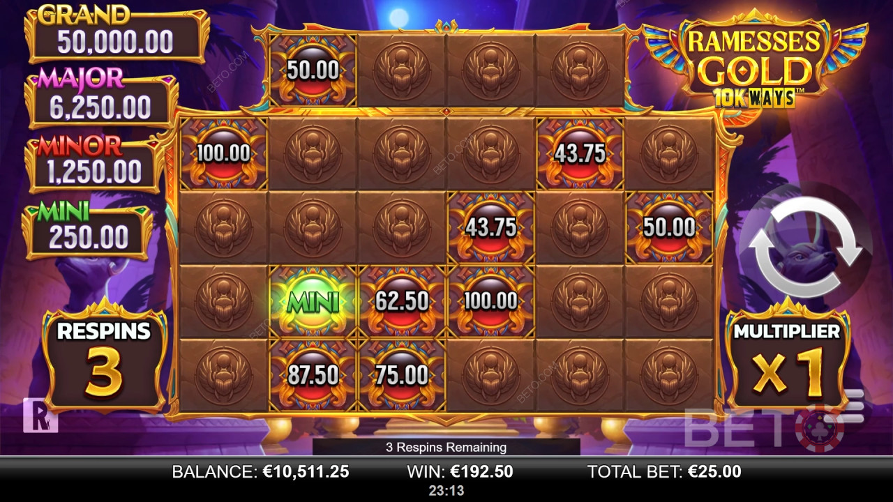 Menangkan 9,065x taruhan Anda di Mesin Slot Ramesses Gold 10K Ways!