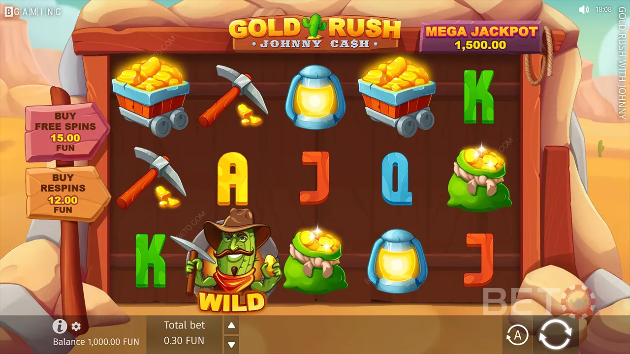 Gameplay dari Gold Rush dengan slot video Johnny Cash