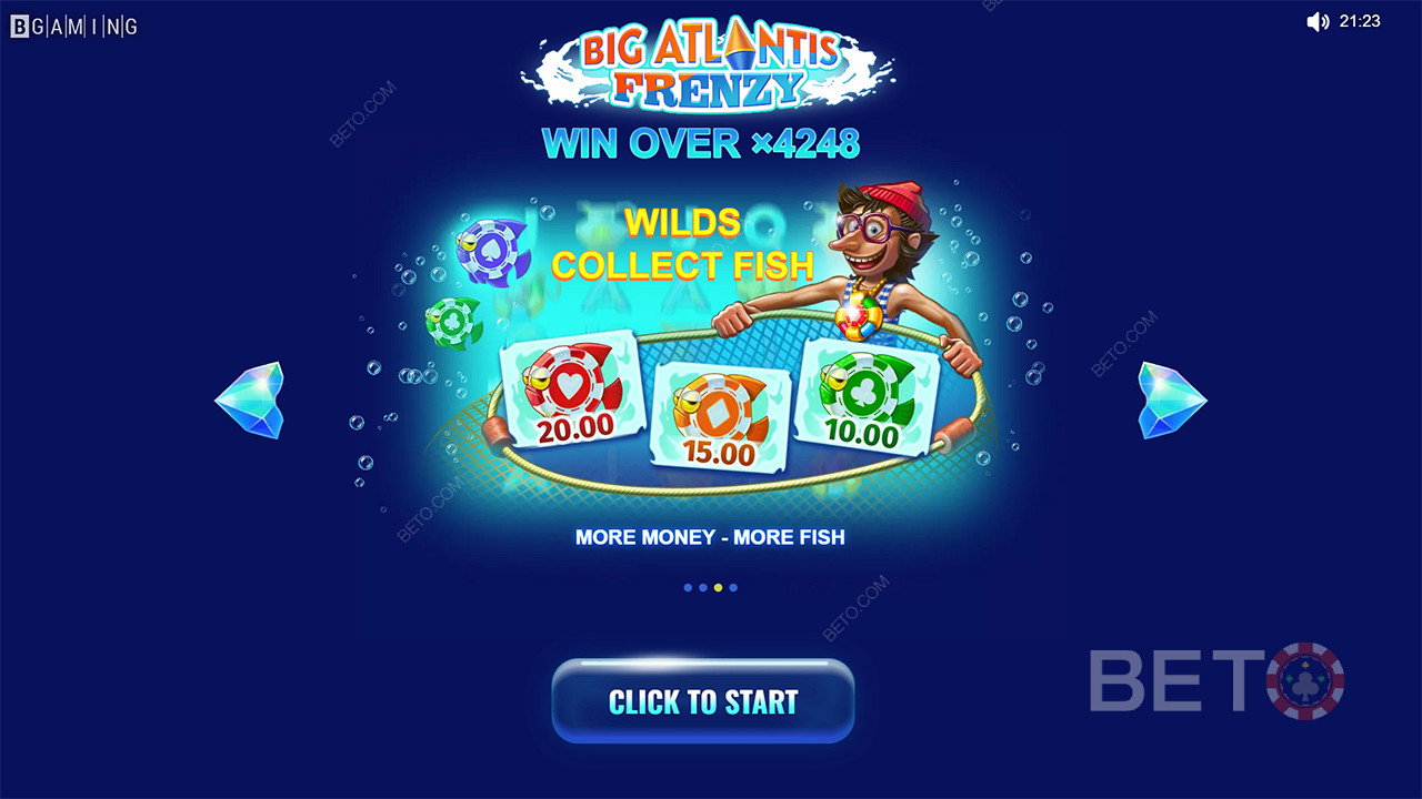 Simbol liar mengumpulkan simbol ikan dan memberikan kemenangan di slot Big Atlantis Frenzy