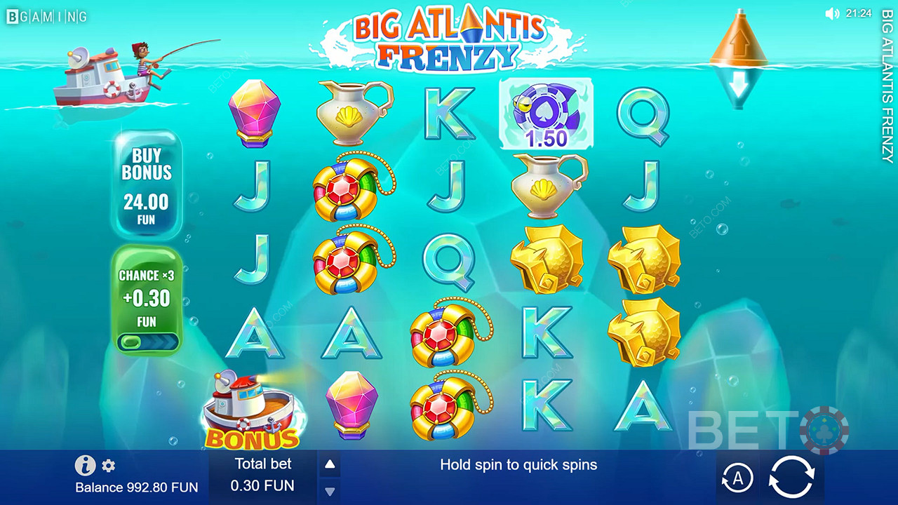 Sesuaikan tata letak dengan menggunakan panah di slot online Big Atlantis Frenzy