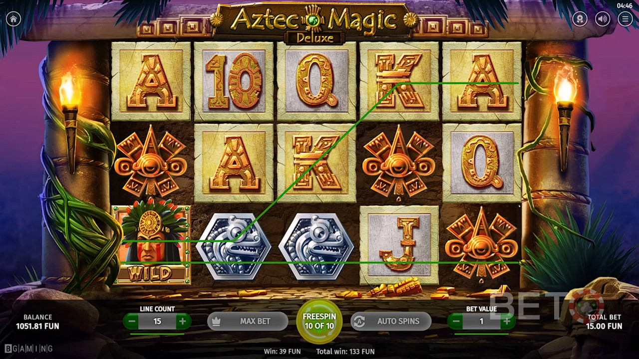 Prajurit Aztec Wild akan membantu menciptakan kemenangan dalam permainan kasino Aztec Magic Deluxe