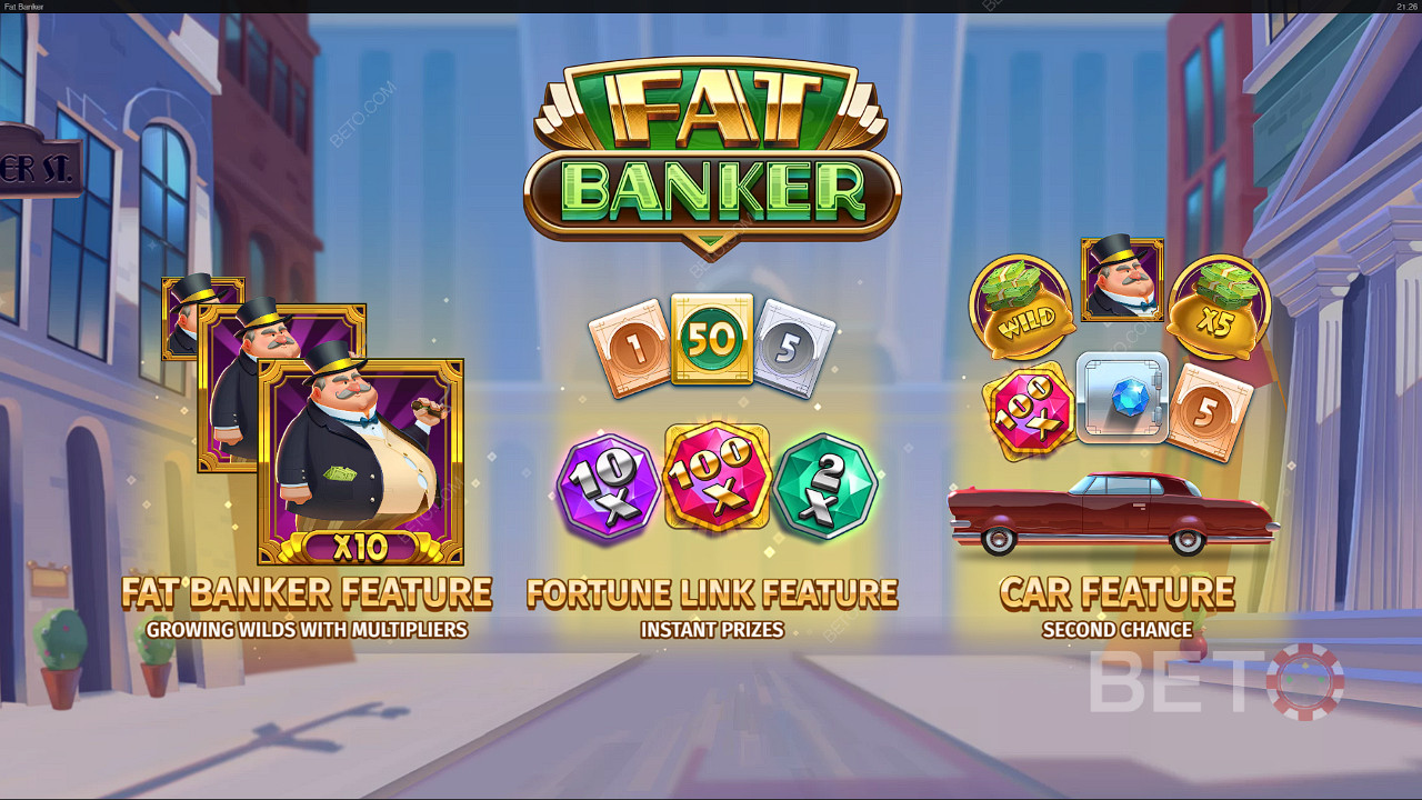 Nikmati begitu banyak fitur luar biasa seperti bonus Fat Banker dan fitur Fortune Link