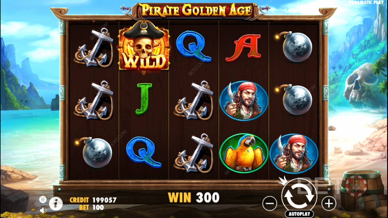 Bahkan simbol pembayaran reguler dapat memberikan pembayaran besar di slot Pirate Golden Age