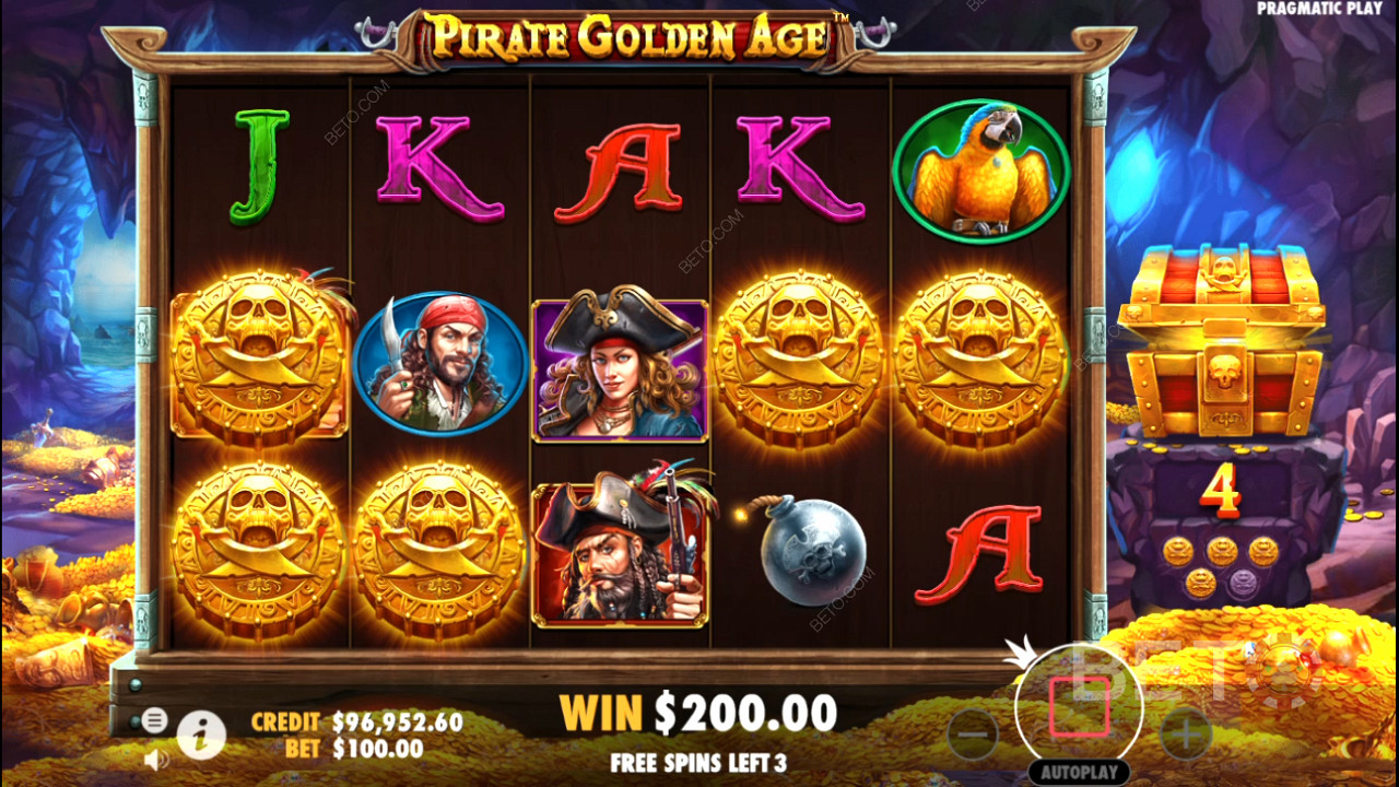 Simbol misteri sering muncul di putaran Free Spins di slot online Pirate Golden Age
