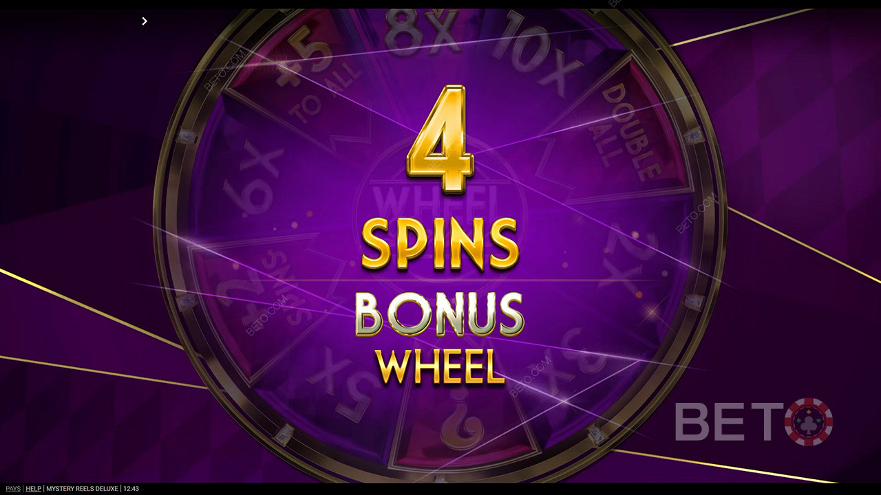 Menangkan hingga 15 putaran di Roda Bonus dengan mendaratkan simbol Wheel Deluxe