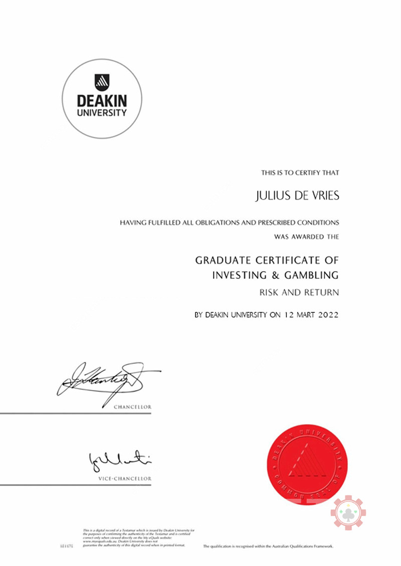 Julius de Vries - Bersertifikat di Deakin University