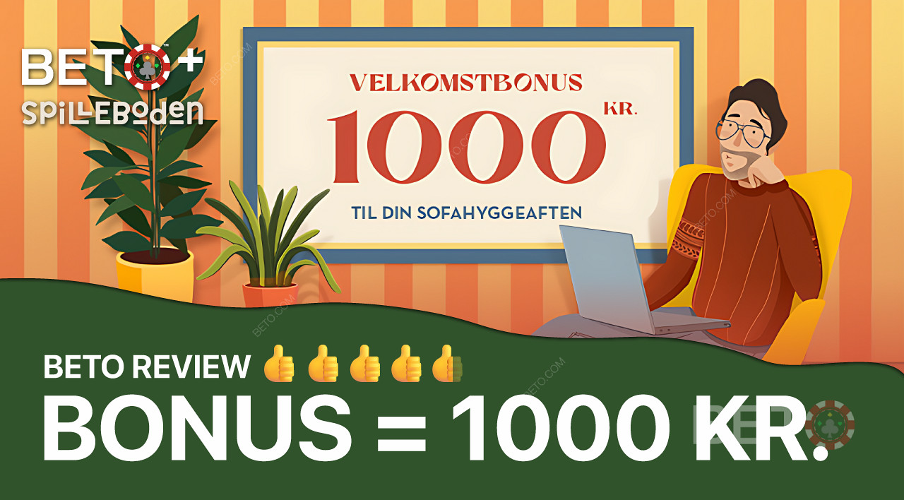Anda akan menerima hingga 1000 kr. dalam bentuk uang bonus dari Spilleboden!