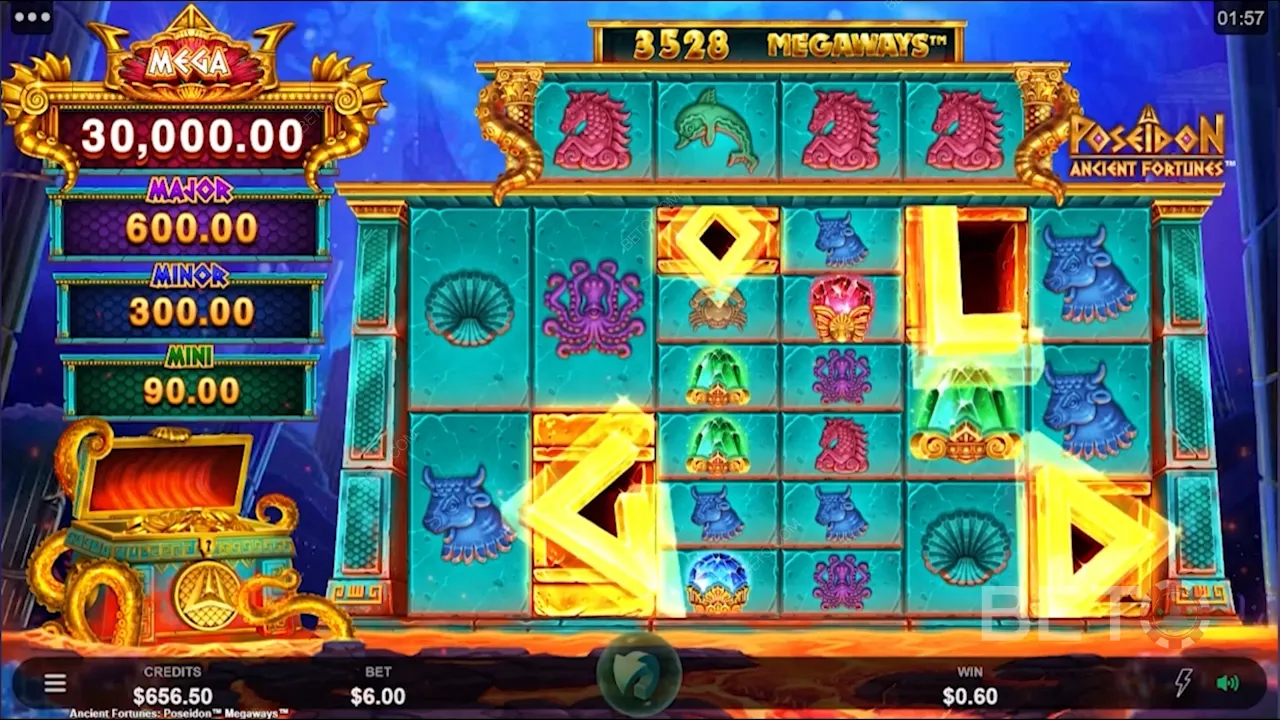 Gameplay dari Ancient Fortunes: Slot video Poseidon Megaways