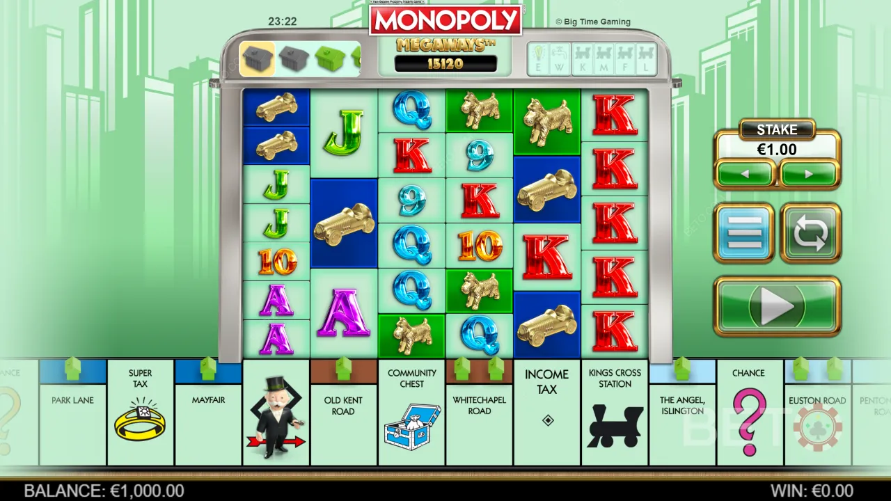 Contoh gameplay Monopoly Megaways yang menunjukkan animasi yang lancar